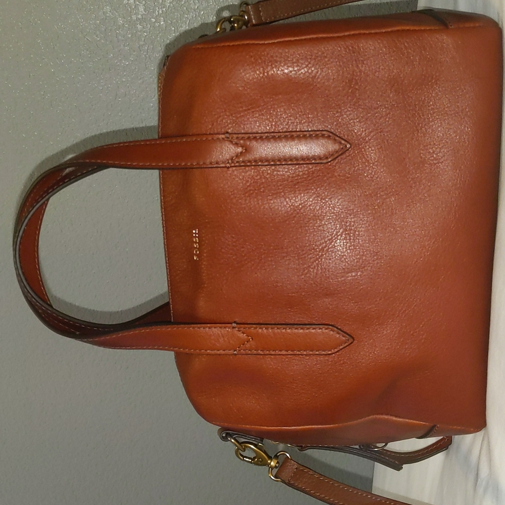Fossil Sydney Satchel Crossbody Bag Tote Brown Gem